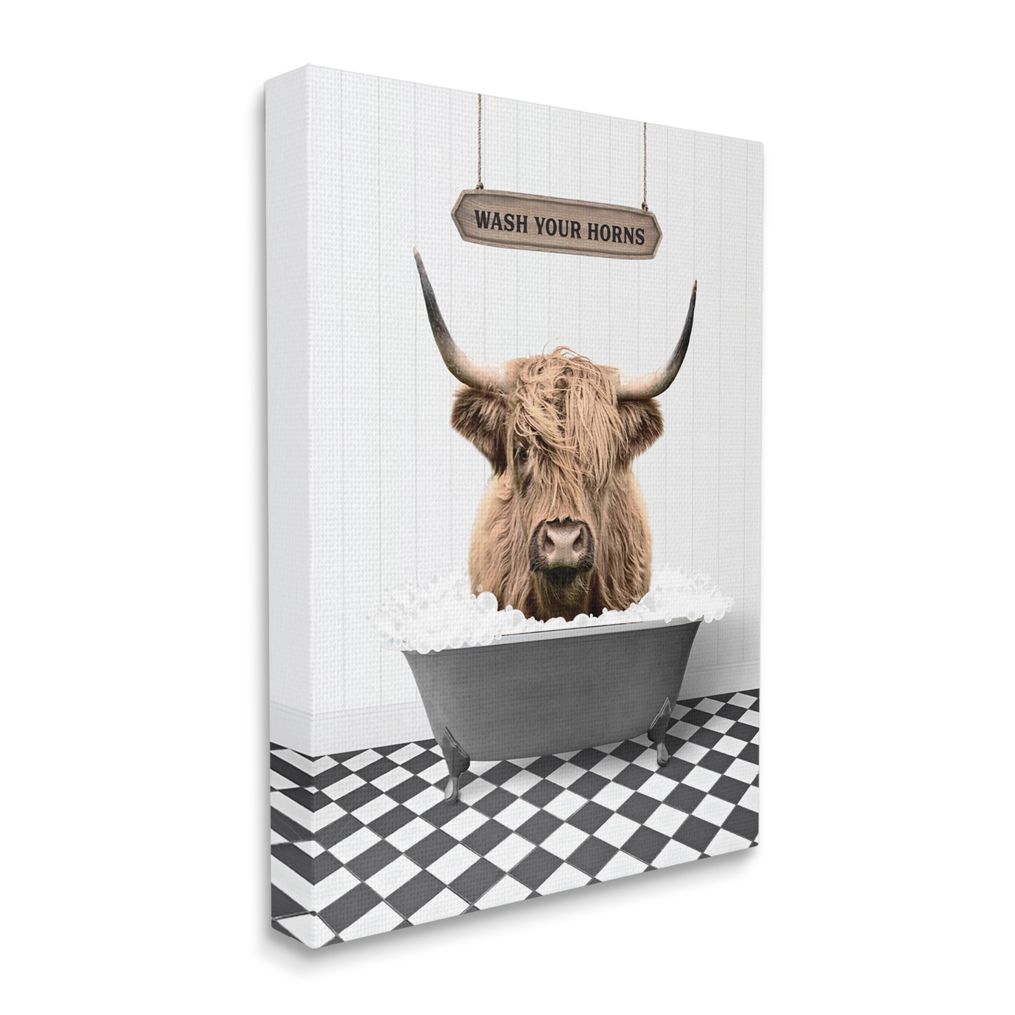 Stupell Industries Wash Your Horns Phrase Animals & Insects Painting Gallery Wrapped Canvas Print Wall Art, 36 x 48