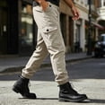 thumbnail image 7 of Axiiglly Cargo Pants for Men, Elastic Button Down Waisted Straight Slim Fit Work Pants with Multi Pockets, Casual Lightweight Workout Hiking Joggers Trousers S-2XL, 7 of 7