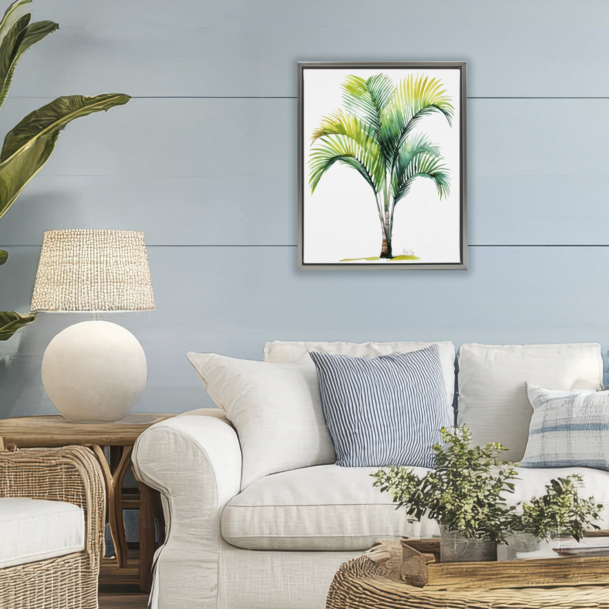 Stupell Industries Coastal Canopy Palm Tree Gray Framed Floater Canvas Wall Art, design by Shelly Craig