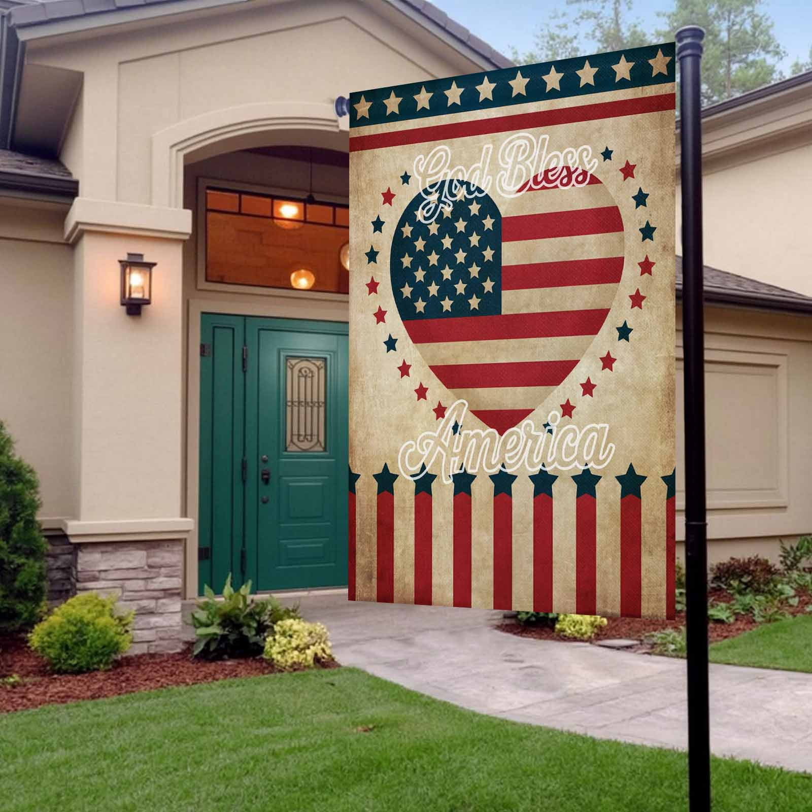 4th of July Garden Flags God Bless America Garden Flag Double Sided Welcome Flag Retro Patriotic Stars Stripes Heart Independence Day Yard Flags for Outdoor Lawn Porch Memorial Day Decor 28x40 Inch