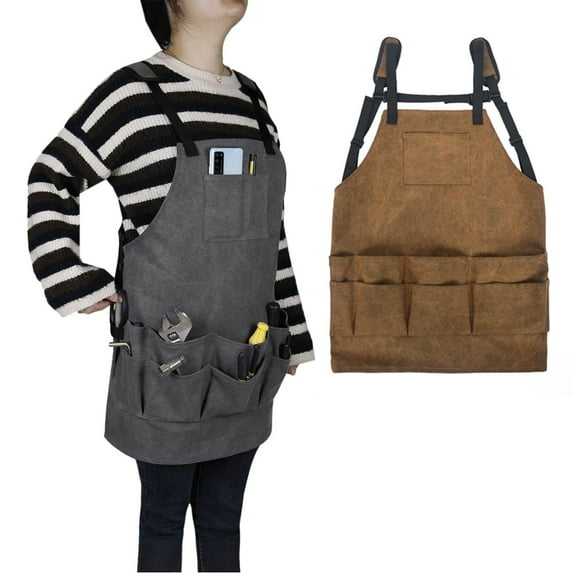 SPRING PARK Bib Apron Multi-Pocket Anti-dirty Canvas Tool Apron for Woodworking Gardening Craft Barbecue