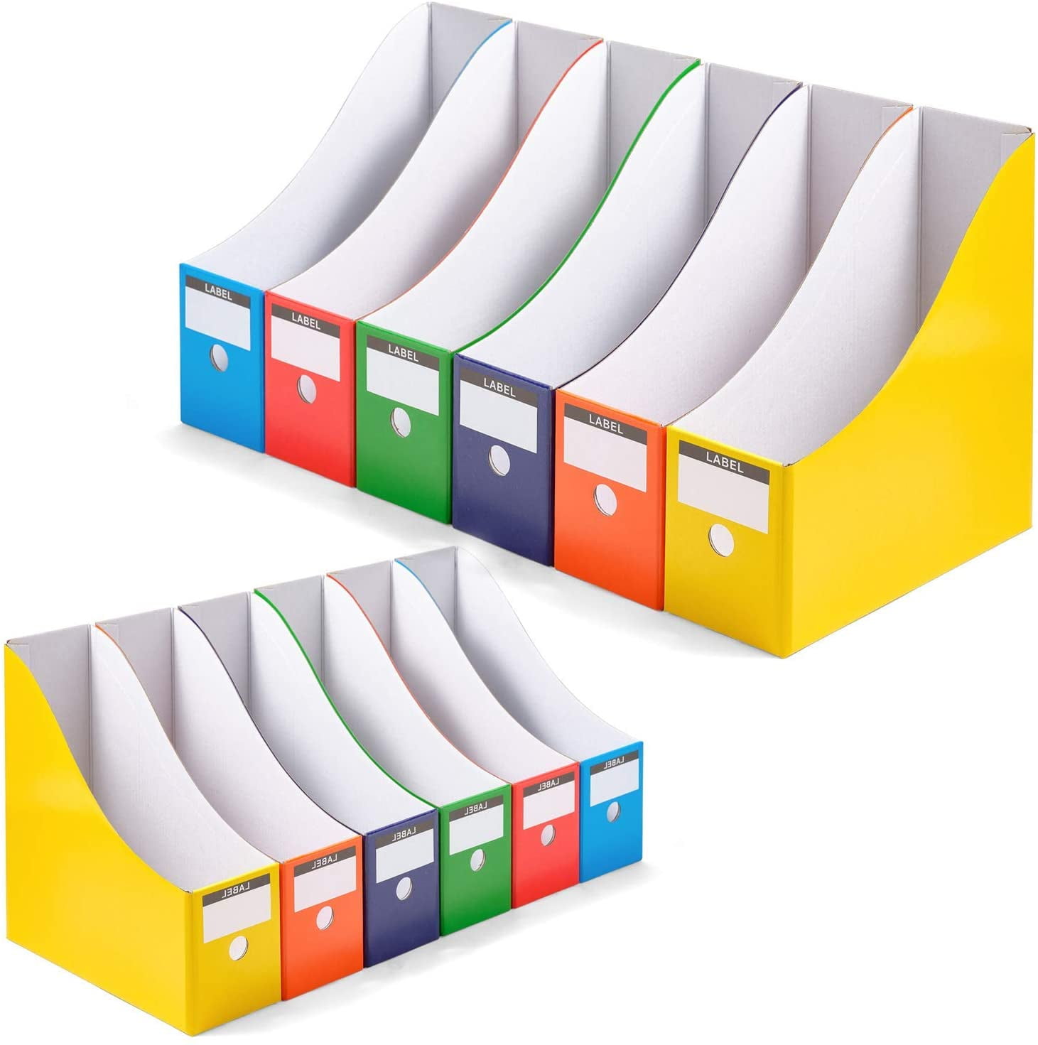 6 Pack Multicolor Book Bins with Handle Book File Book Holder for Desk and Shelves and Magazine Holder Vertical File Organizer for Home or Classroom Binder Folder 