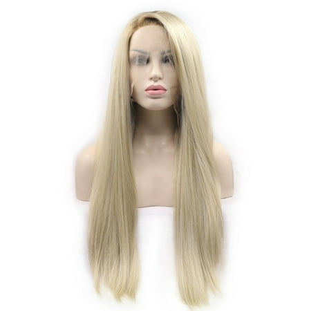 Beroyal Hair Fashion Blonde Lace Frontal Wigs Glueless Long Straight Hair Heat Resistant Synthetic Hair Hand Tied Wigs Free Part, (Best Glueless Lace Wigs)