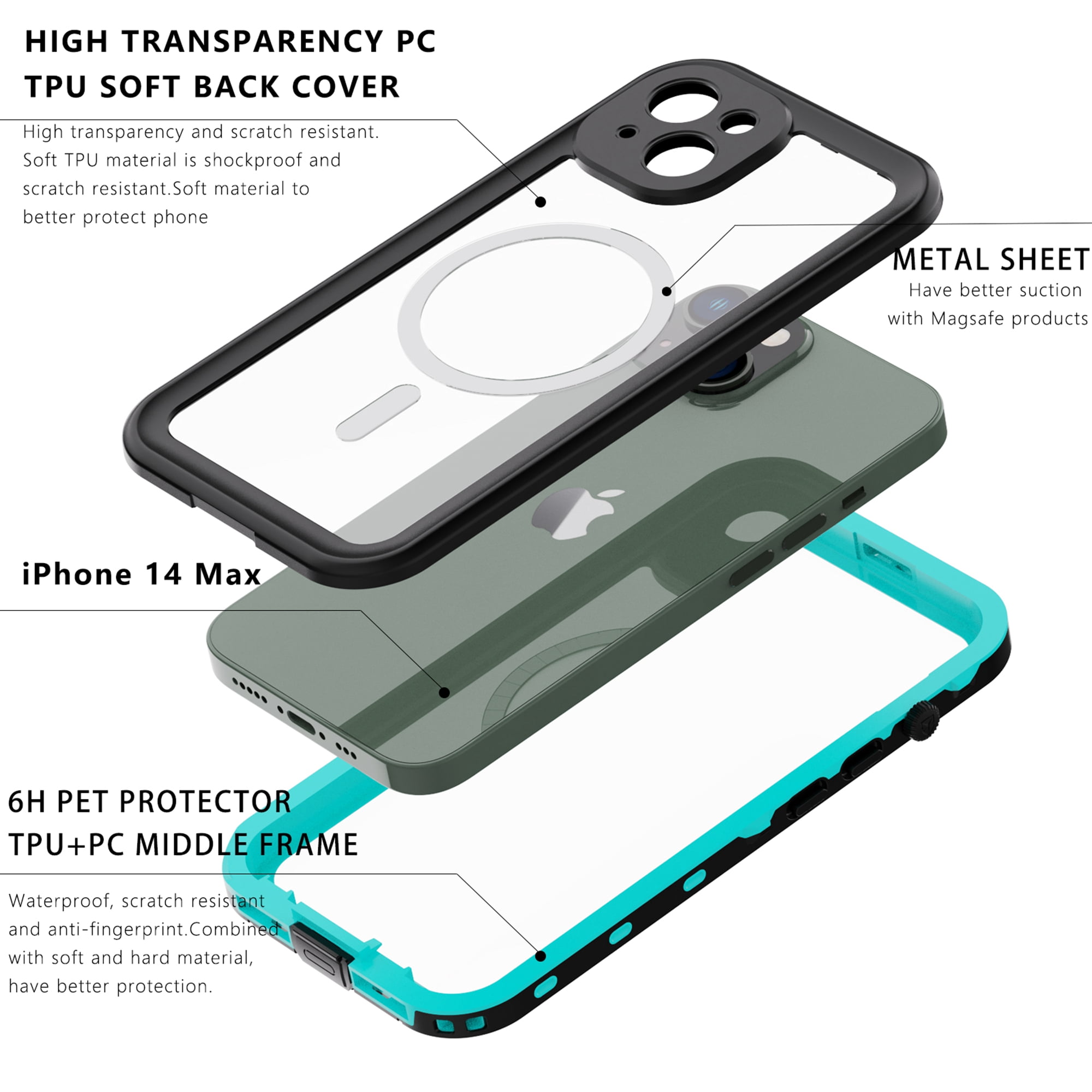 iPhone 14 Waterproof Case, Dteck Full Body Heavy Duty Protection Full Sealed Cover Shockproof Dustproof Built-in Clear Screen Protector Rugged Case for Apple iPhone 14 6.1 inch 2022,Blue