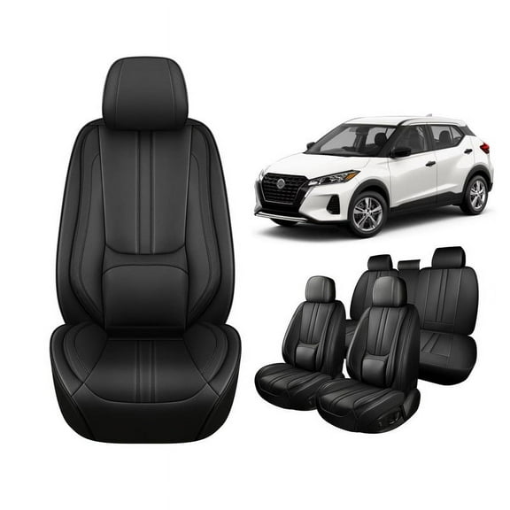 Car Seat Covers Full Set for Nissan Kicks 2018-2025,Breathable Faux Leather Luxury Automotive Interior Accessories with Lumbar Support Black