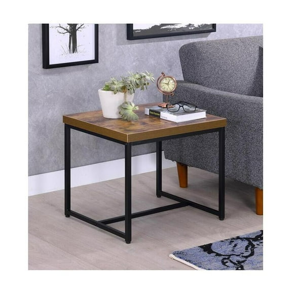 Homestock Lakefront Luxury End Table In Weathered Oak & Black, 22" L X 19" W X 19" H, Sturdy End Table With A Blend Of Metal And Wood, Ideal For Modern Decor.