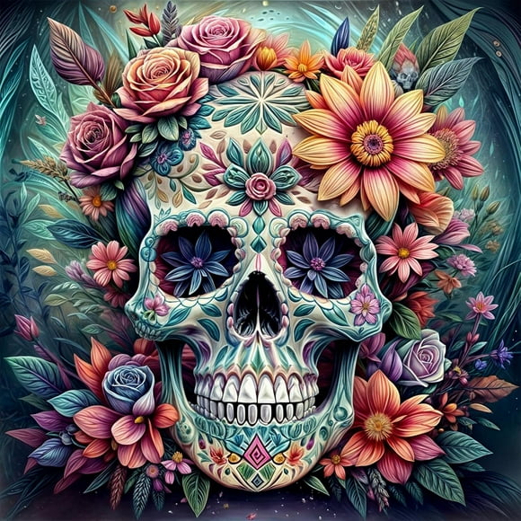 shiyou-Skull Diamond Painting Kits for Adults, Skull & Flower Diamond Art Kits for Adults Beginner, DIY Full Drill Skull Paint with Diamonds Mosaic Kits for Adults Hobbies and Home Wall Decor 30x30cm