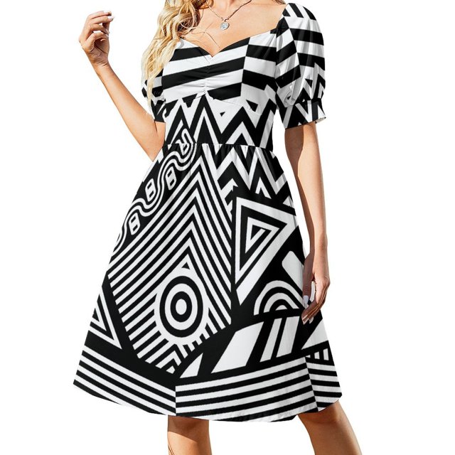zle Dazzle Camuflaje Bold Diseño negro Vestido de manga corta Vestido de noche vestido de fiesta vestido de noche mujer ropa de mujer