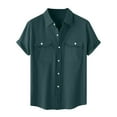 thumbnail image 7 of USNSM (M-5XL) Men's Plus Size Cotton Linen Short Sleeve Shirts Casual Lightweight Button Down Shirts Tops with Pocket Green XXXL, 7 of 7