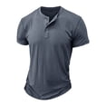 thumbnail image 3 of Mens Oversized T Shirt Male Spring Summer Short Sleeve Button Pocket Solid Color Sports Shirt T-Shirts Grey S, 3 of 3
