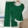thumbnail image 5 of Cagogo Women 2 Piece Shorts Set Casual Summer Cruise Outfits Loose Short Sleeve Crew Neck Tops Comfy Pants Matching Lounge Sets Tracksuits Loungewear Travel Airport Outfit Clothes, Army Green 2XL, 5 of 5