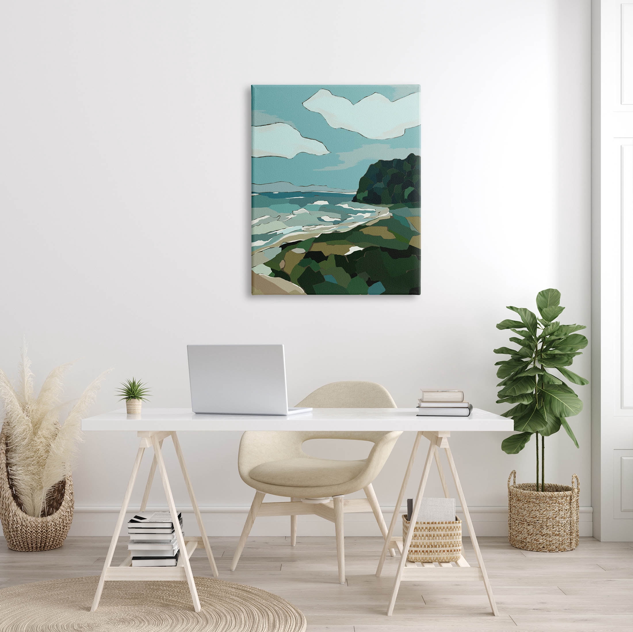 Stupell Industries Cloudy Blocked Beach Cliffs Landscape Graphic Art Gallery Wrapped Canvas Print Wall Art, Design by Nikita Jariwala