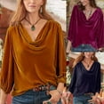 thumbnail image 6 of Women's Retro Long Sleeve Round Neck Velvet Tops Trendy Tunic Shirts Pullover Elegant Spring Solid Blouses Purple,L, 6 of 6
