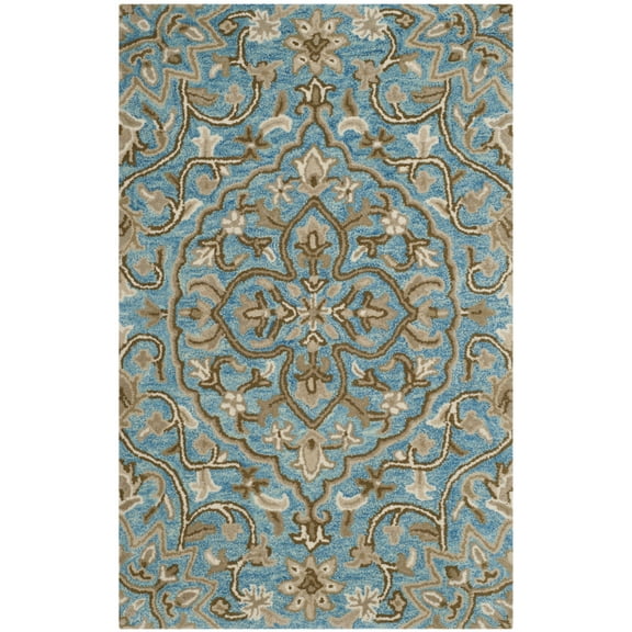 SAFAVIEH Bella Kade Floral Wool Area Rug, Blue/Taupe, 2'6" x 4'