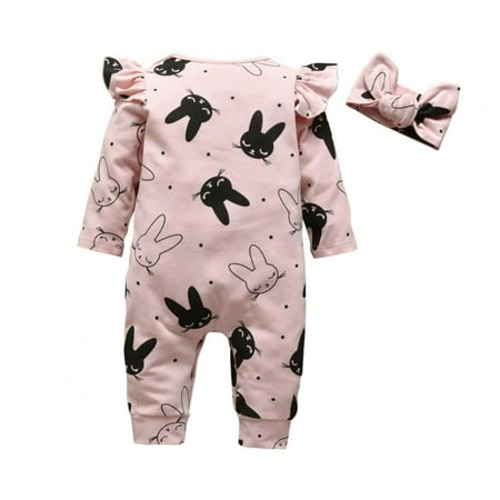 

Synpos 0-18M Baby Girl Bunny Print Jumpsuit Toddler Bodysuit Baby Girls Clothes for Spring Autumn