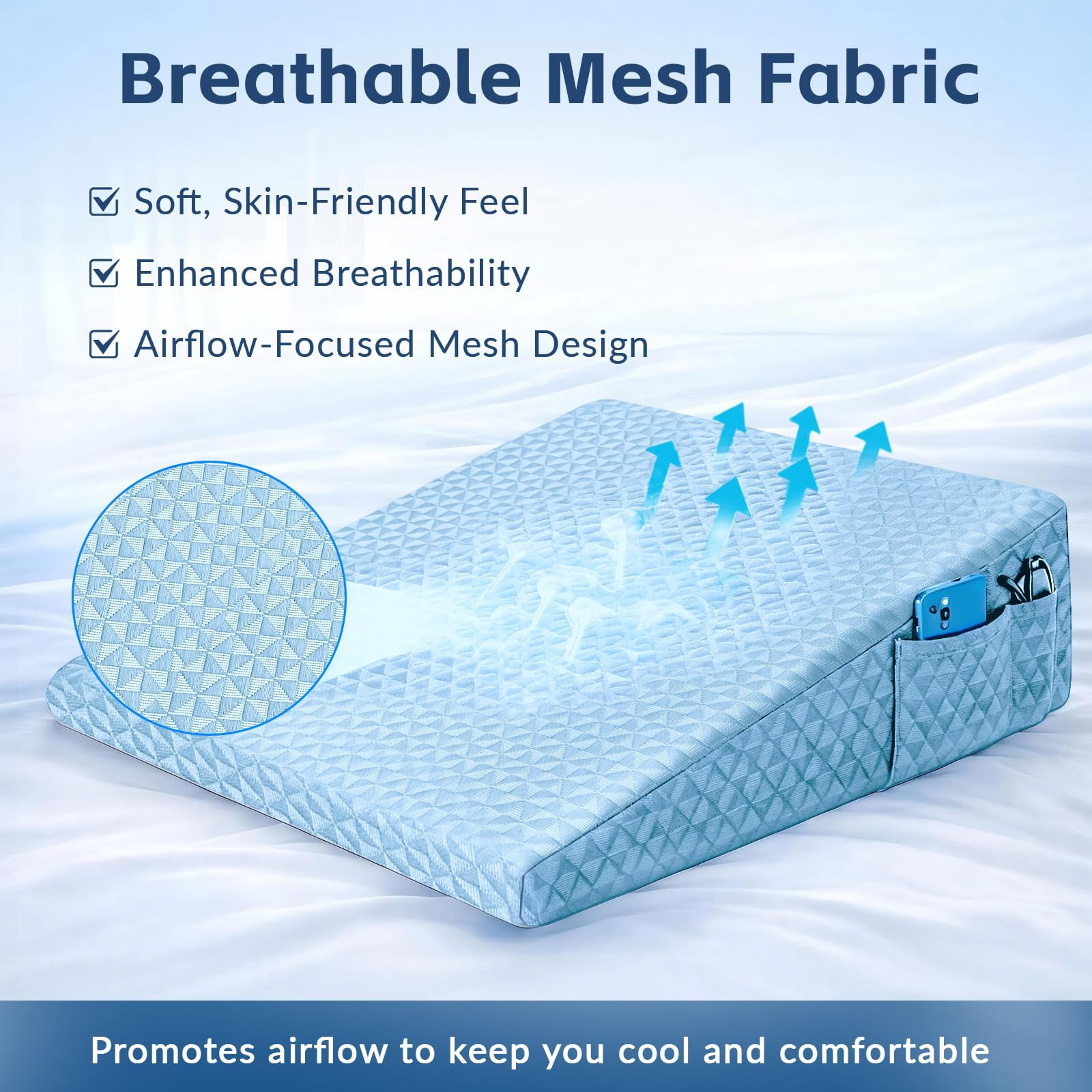 Wedge Pillow 7.5" Bed After  Memory Foam Triangle Incline For Support Leg Elevation(blue)