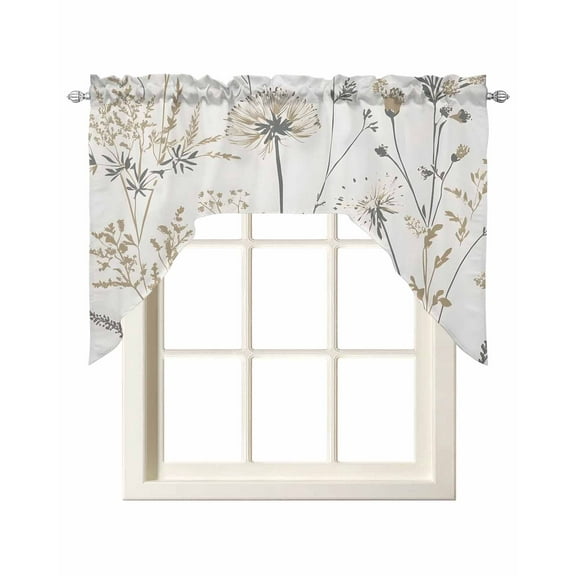 Vintage Floral Botanical Kitchen Curtains Swag Valance for Windows/Bathroom/Cafe, Watercolor Flower Rod Pocket Drape Panel Swag Curtain Valance for Bedroom/Living Room 55''x36''