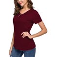 thumbnail image 3 of T-shirt Henley à Manches Courtes/longues pour Femmes, Décontracté, Basique, 3 of 4