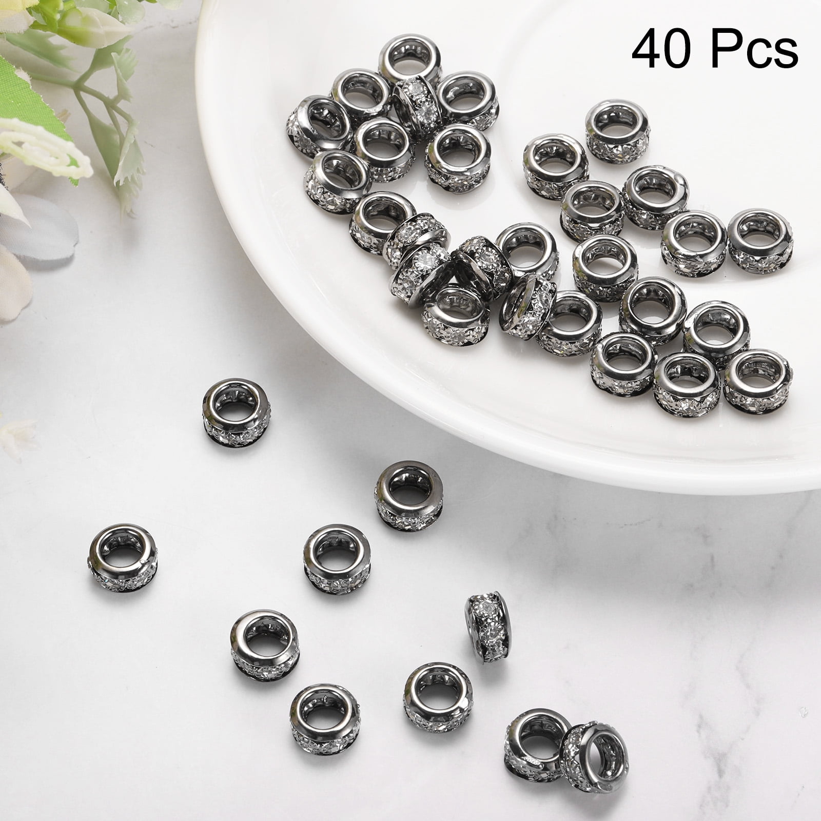 Unique Bargains Large Hole Rhinestone Beads for DIY Jewelry Making Black 10mm