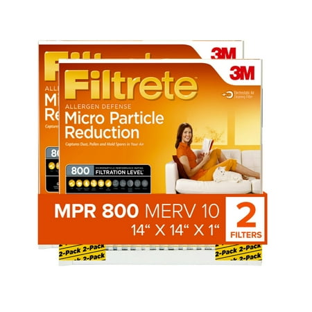 

Filtrete by 3M 14x14x1 MERV 10 Micro Particle Reduction HVAC Furnace Air Filter Captures Pet Dander and Pollen 800 MPR 2 Filters