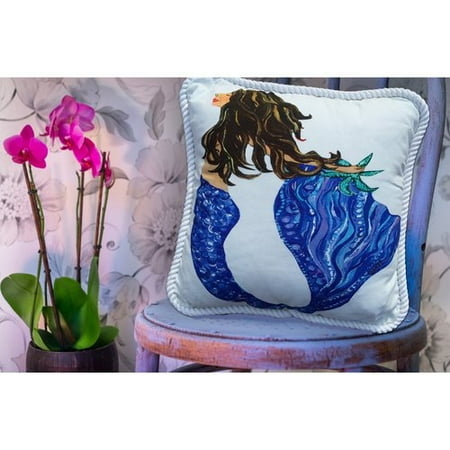 My Island Mermaid Brunette Throw Pillow
