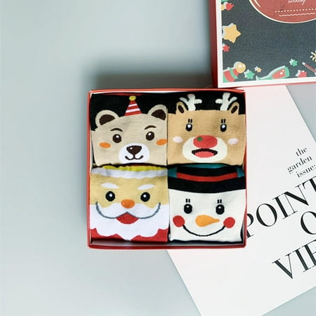

Women Socks Christmas Cute Cartoon 4 in 1 Box Set Cotton Fuzzy Cozy Crew Sock Stockings Slippers Wear for Causal Home Xmas Party Girls Gifts Nolvelty Winter GMYLE (Santa Reindeer Snowman & Bear)