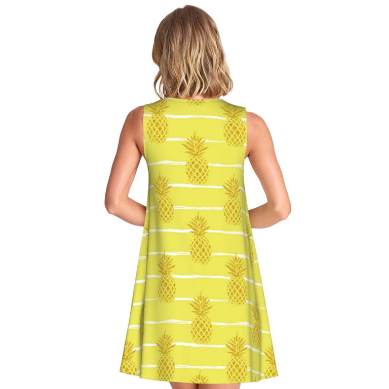 ZHBwal Spring Summer Dresses for Women 2025 - Gold Pineapple Swimsuit Coverup Sundresses for Women, Beach Vacation Clothes for Women, Hawaiian Tshirt