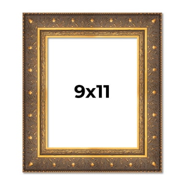 9x11 Frame Vintage Gold Solid Wood Picture Frame | 2.5 Inch Moulding Width | Ornate Bronze Museo