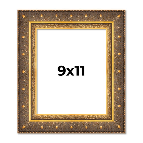 9x11 Frame Vintage Gold Solid Wood Picture Frame | 2.5 Inch Moulding Width | Ornate Bronze Museo