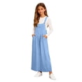 thumbnail image 6 of Girls Overall Dress Sleeveless Button Strap Solid Color Romper Midi Dresses Casual Loose Outfits With Pockets (13-14 Years, Blue), 6 of 9