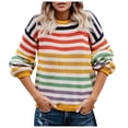 thumbnail image 4 of Fesfesfes Women Sweaters Rainbow Striped Round-necked Long-sleeved Knitted Pullover Sale Tops on Clearance, 4 of 9