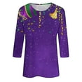 thumbnail image 5 of Cavosen Mardi Gras Shirts for Women 3/4 Sleeve Carnival Mask Graphic Print Shirts Round Neck Party Festival Tops Loose Trendy Holiday Blouse Dressy Party Funny T-Shirt Purple 3XL, 5 of 5