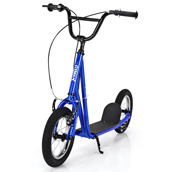 Gymax Youth Kids Kick Scooter with Carbon Steel Frame and 12 In. Air Filled Wheel, Navy
