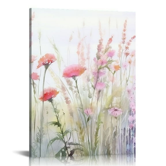 Nawypu  Flower Wall Art Colorful Botanical Decor Pink Wildflower Pictures Watercolor Canvas Prints Framed Painting for Kitchen Living Room Bedroom Bathroom