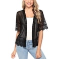 thumbnail image 4 of BODOAO Women's Lace Patchwork Open Front Cardigan Lightweight Sheer Half Sleeve Bolero Shrug Jacket Summer Kimono Cover Up Ladies Summer Casual Loose Lace Stitching Cardigan Mesh Top Cardigan Black L, 4 of 5