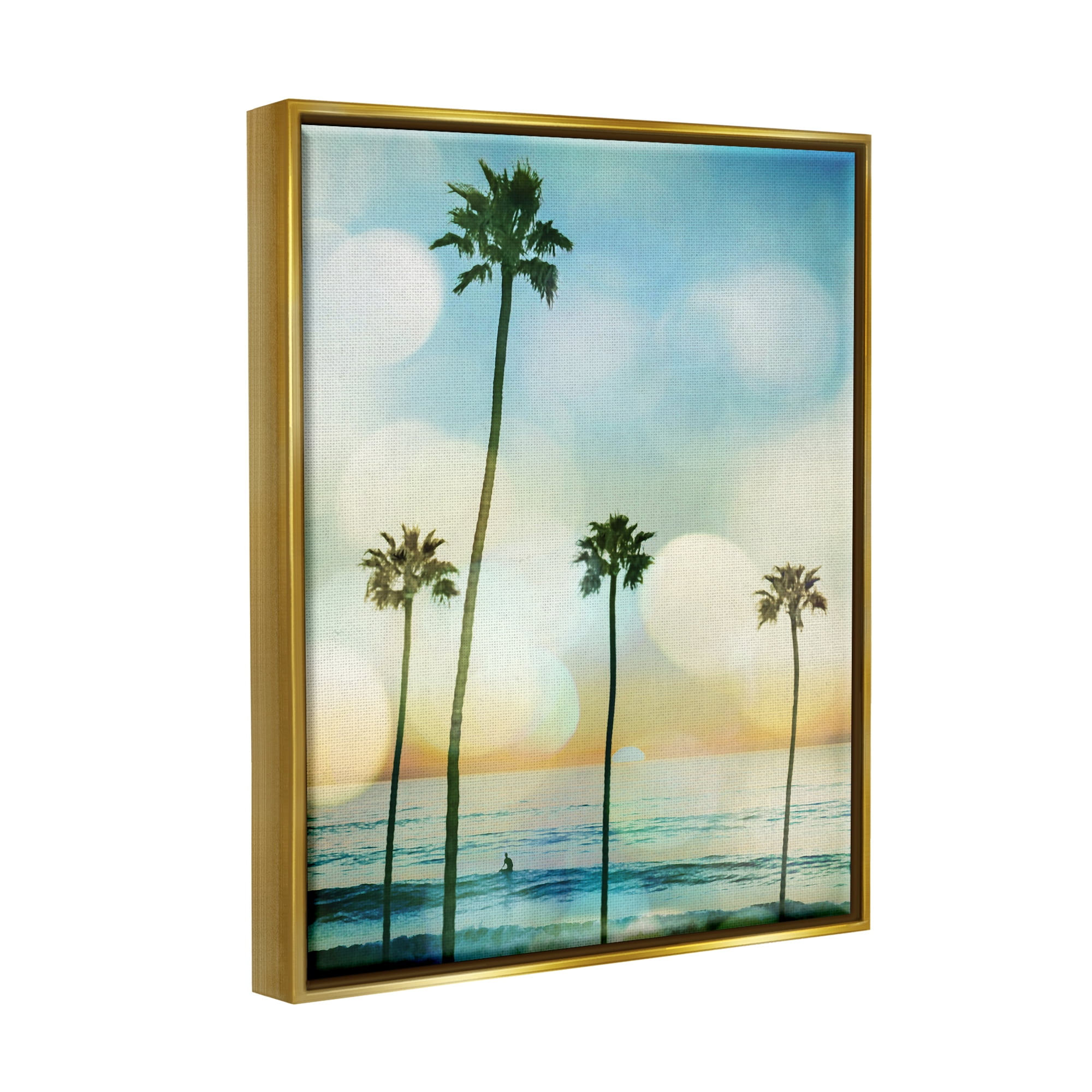 Stupell Industries Surfing Tropical Palms Nature Photography Gold Floater Framed Art Print Wall Art, 25 x 31