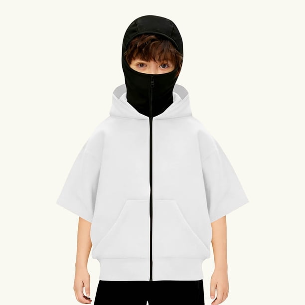 Chaqueta deportiva de verano para niños, de color liso, de manga corta, con capucha, informal, con cremallera y bolsillos, de poliéster