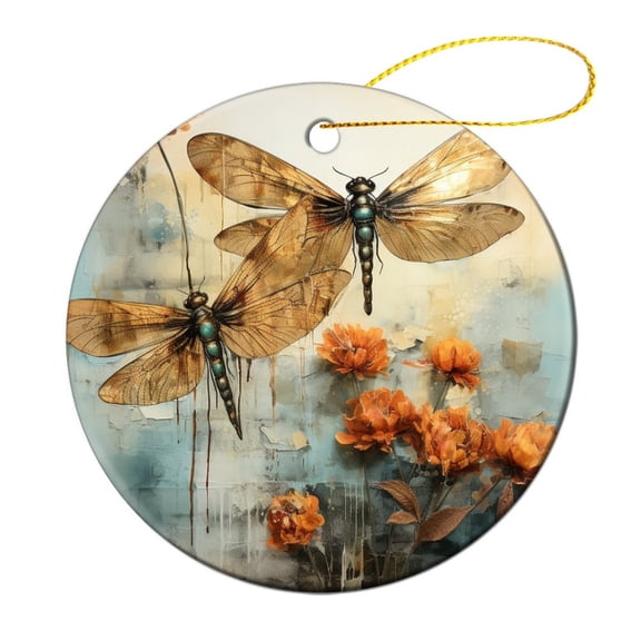 Christmas Ceramic Ornament Dragonfly Haze Double-Sided Ceramics Ornaments Vintage Wings Dragon Christmas Tree Ceramic Ornament Decoration for Family Friend
