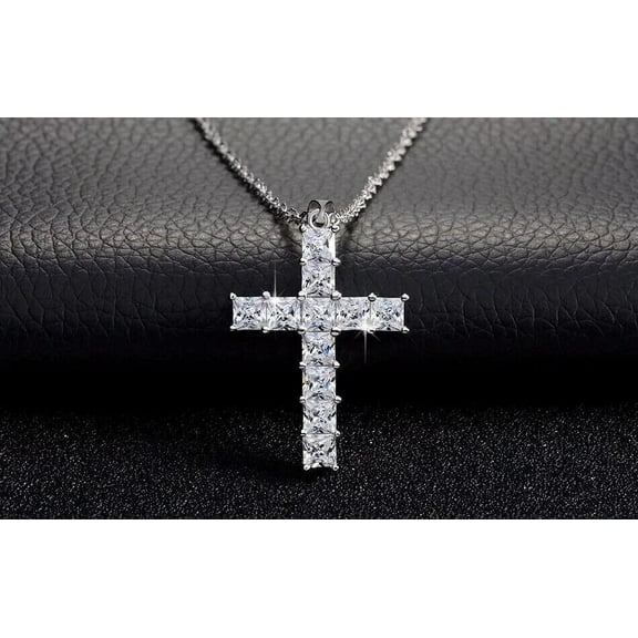 2Ct Princess Cut Lab Created Diamond Women Cross Pendant 14K White Gold Plated
