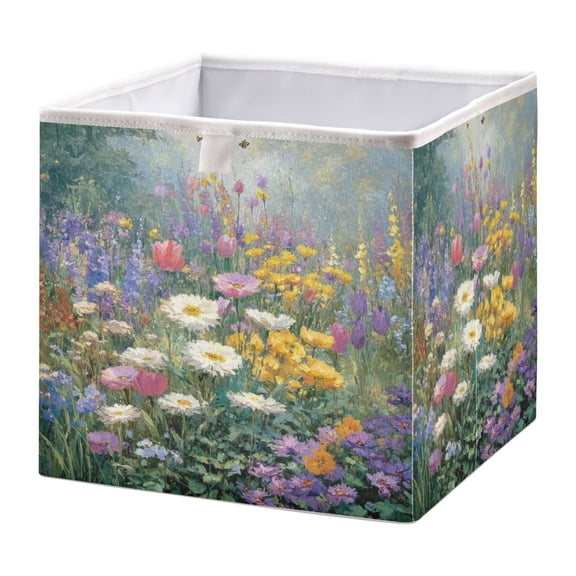 Foldable Fabric Storage Bin Home Cubes Clothing Organizer Bins Large Collapsible Box Basket for Home Organizer Vibrant Garden Filled