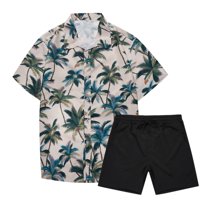 JLFKNG Fashion Men's 2Pcs Outfits Summer Short Sleeve T Shirts And Shorts Breathable Casual Floral Printed Hawaiian Style Comfy Mens Sets