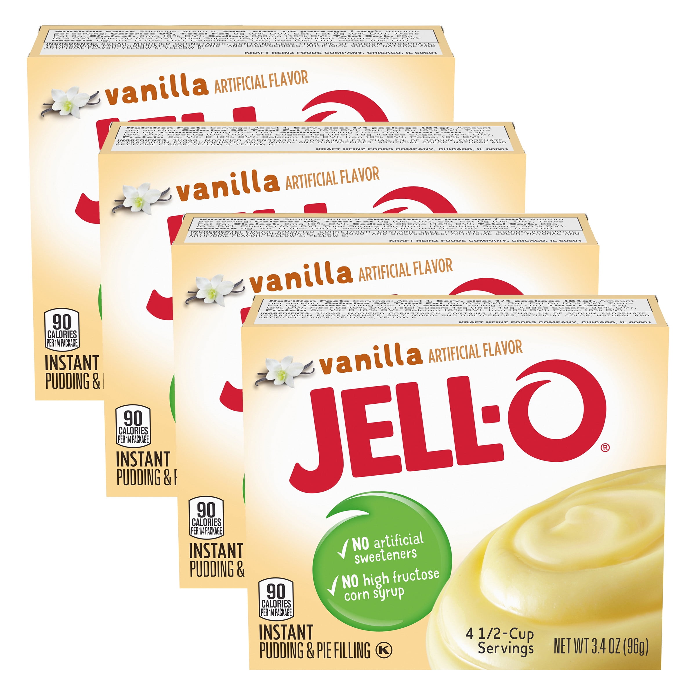 JellO Vanilla Instant Pudding Mix, 3.4 oz Box (Pack4)