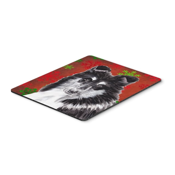 "Black and White Collie Red Snowflakes Holiday Mouse Pad Hot Pad or Trivet"