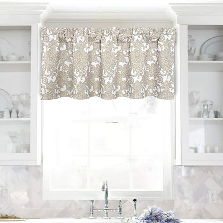 White Flower Valance DriftAway Daisy Dahlia Blooming Flower/Floral Lined Thermal Insulated Energy Saving Window Curtain Valance for Living Room/Bedroom/Kitchen, 2 Layers, Rod Pocket, 52