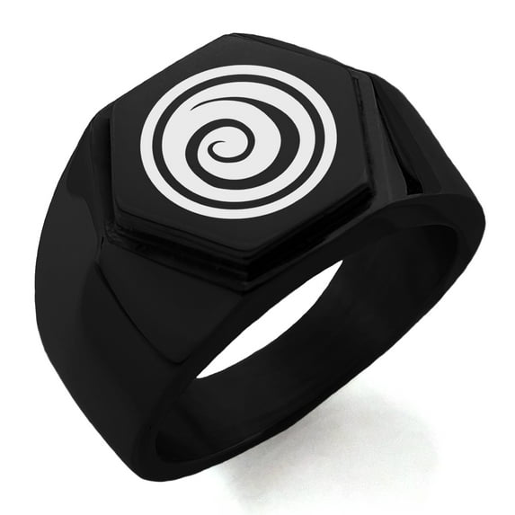 Stainless Steel Air Element Rune Engraved Hexagon Crest Flat Top Biker Style Polished Ring