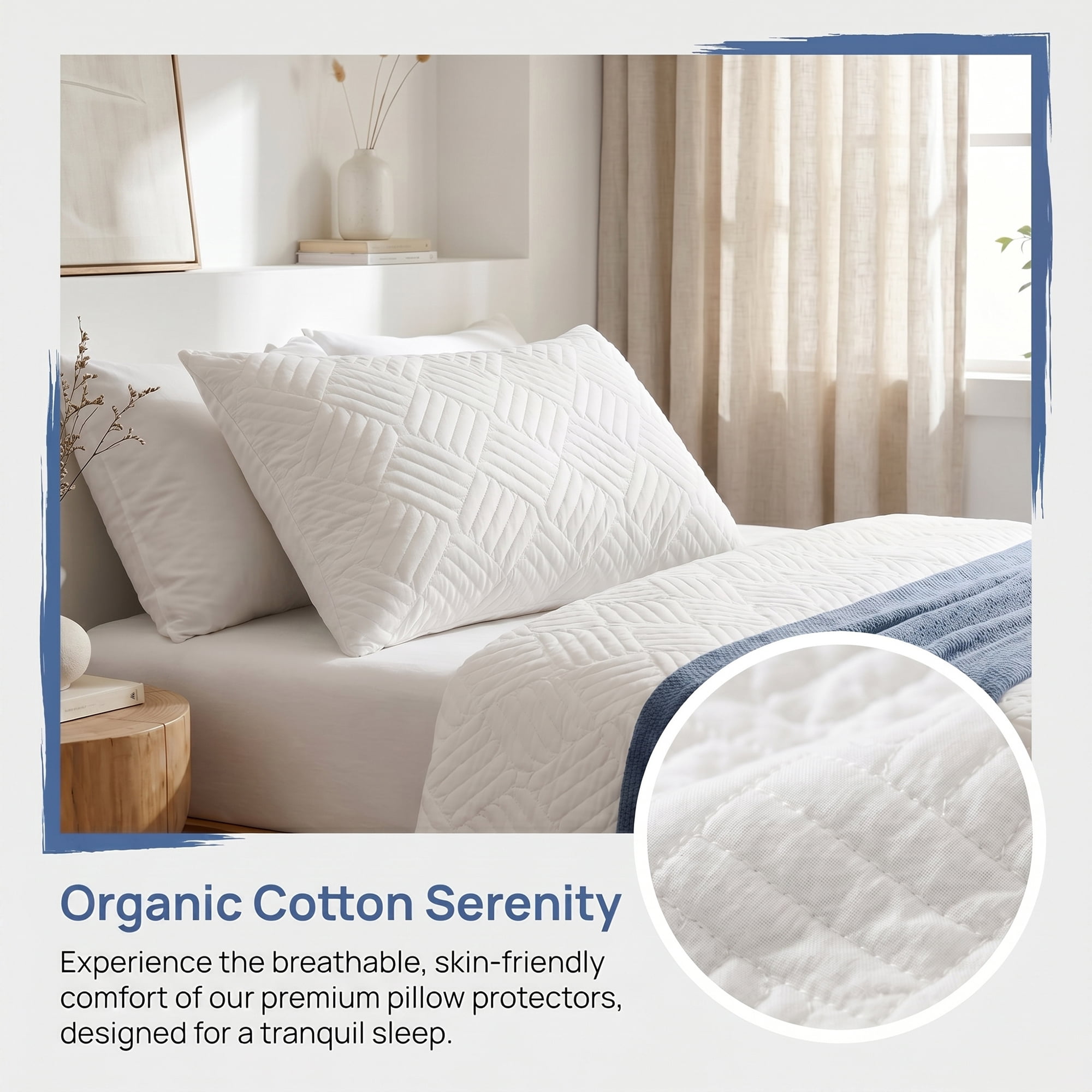 Unique Bargains 2Pcs Standard Size Breathable Cotton Pillow Protectors Queen White