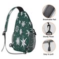 thumbnail image 3 of Sling Backpack,Green Christmas Snowflake Pattern Sling Bag with Water Bottle Holder,Waterproof Sling Bag for Men/Women with Headphone Jack for Hiking,Travel, 3 of 6