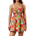 thumbnail image 4 of VISgogo Vestido sin mangas con espalda descubierta para mujer, estampado de flores, plisado, vendajes de amarre, verano, informal, suelto, corto, de una sola pieza VISgogo  moda, 4 of 9