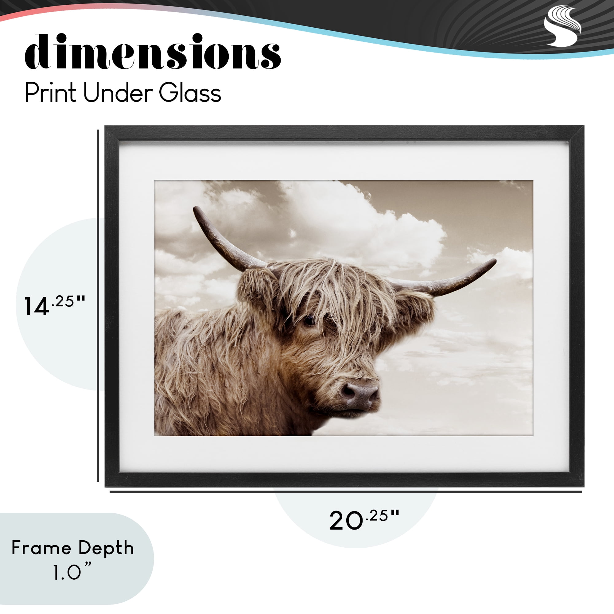 Stupell Industries Shaggy Highland Cow & Clouds Black Framed Print Under Glass, design by CAD Designs