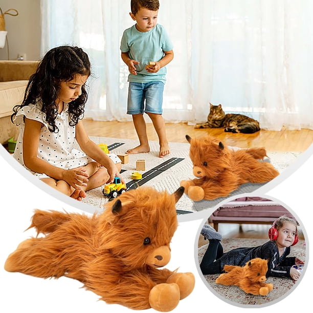 Muñeco de peluche de vaca escocesa de pelo largo, tejido sintético, relleno de PP, suave y mimoso, ideal para niños, fiestas, decoración de dormitorios y sofás, regalo